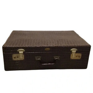 Maximillion Vintage Brown Croc Leather Hard Suitcase Luggage Storage Decor y2k